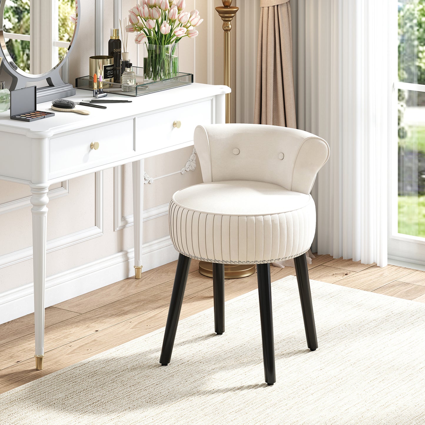 Velvet Vanity Chair with Tufted Low Back