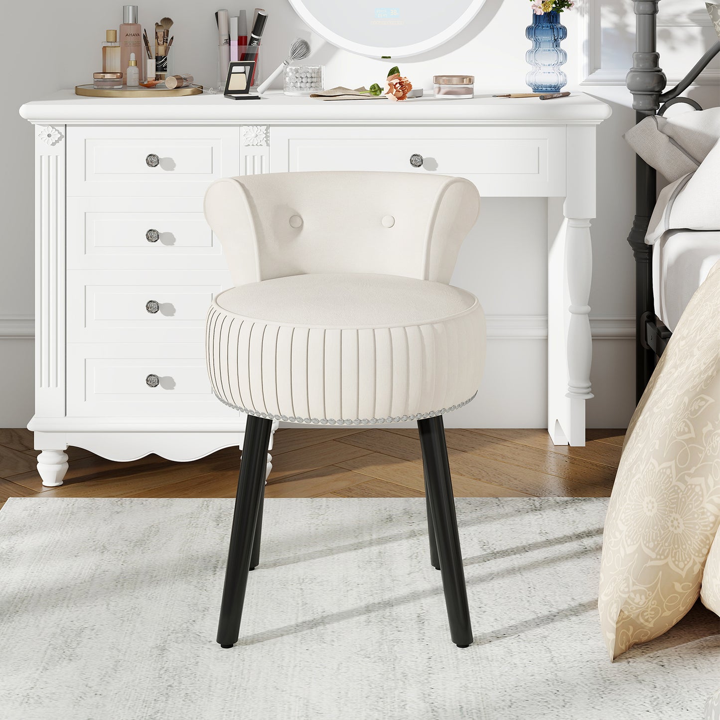 Velvet Vanity Chair with Tufted Low Back