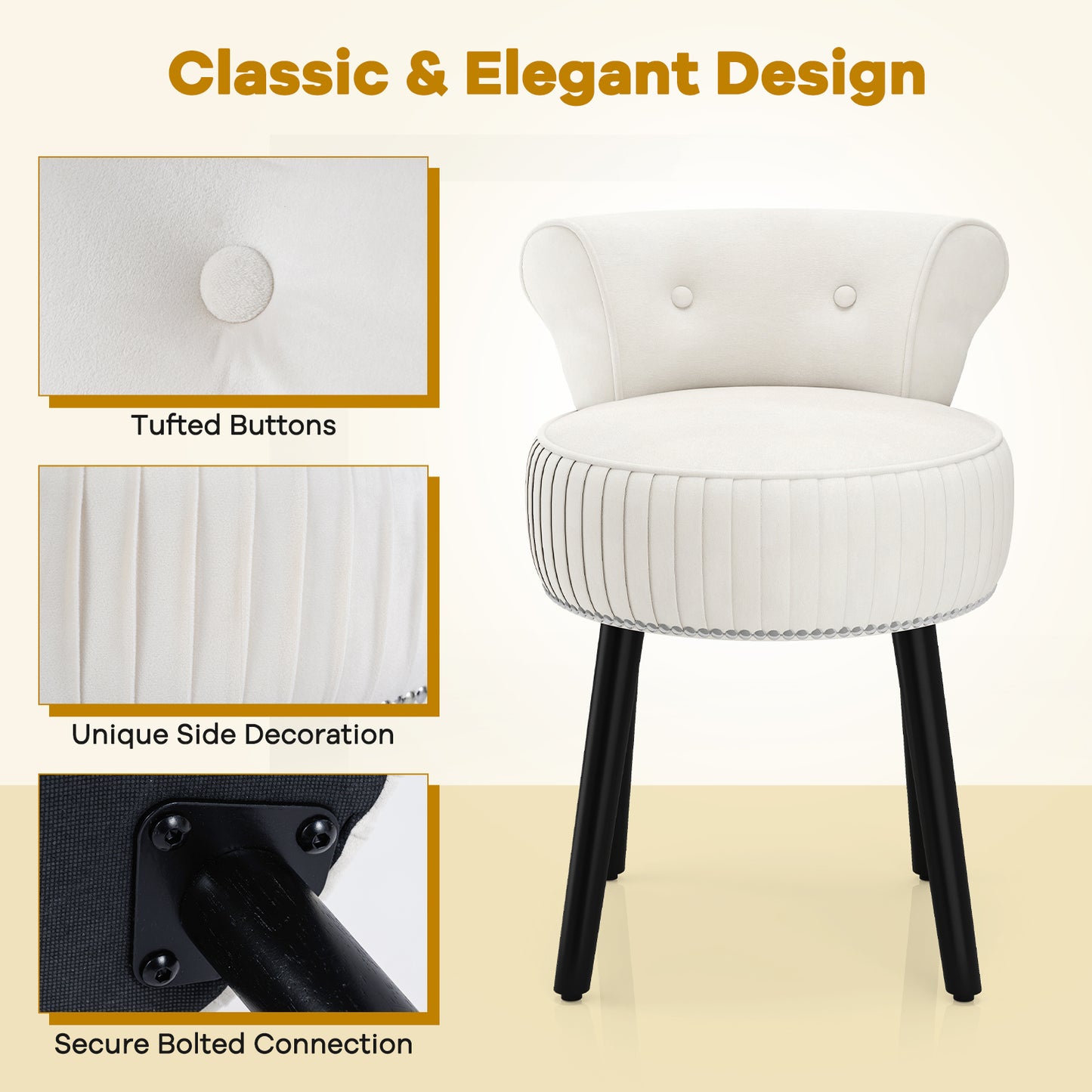 Velvet Vanity Chair with Tufted Low Back