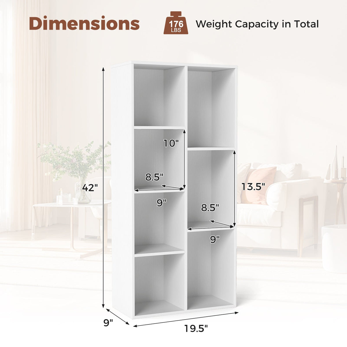 Vertical or Horizontal Freestanding Bookshelf with 7 Compartments
