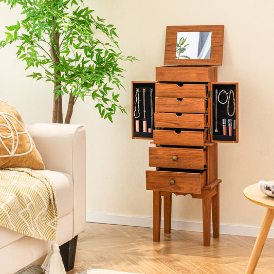 Standing Jewelry Armoire with Flip-Top Mirror