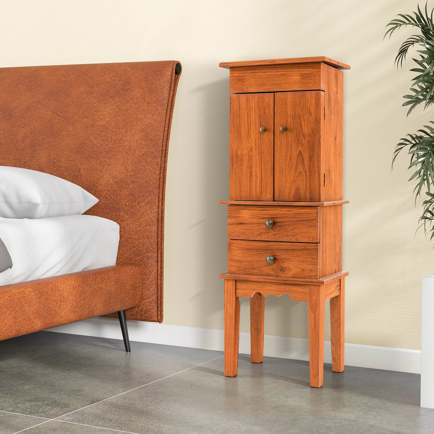 Standing Jewelry Armoire with Flip-Top Mirror