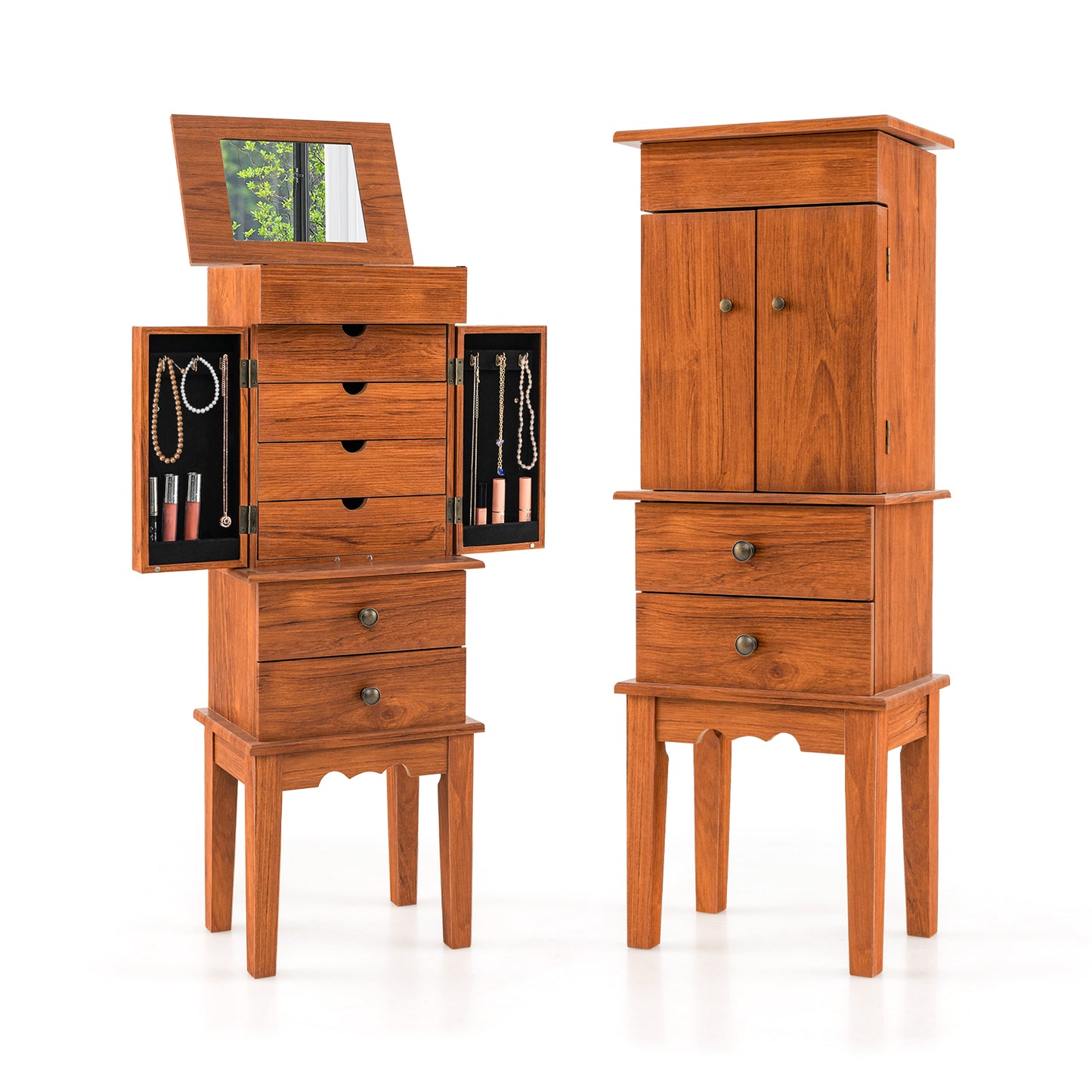 Standing Jewelry Armoire with Flip-Top Mirror