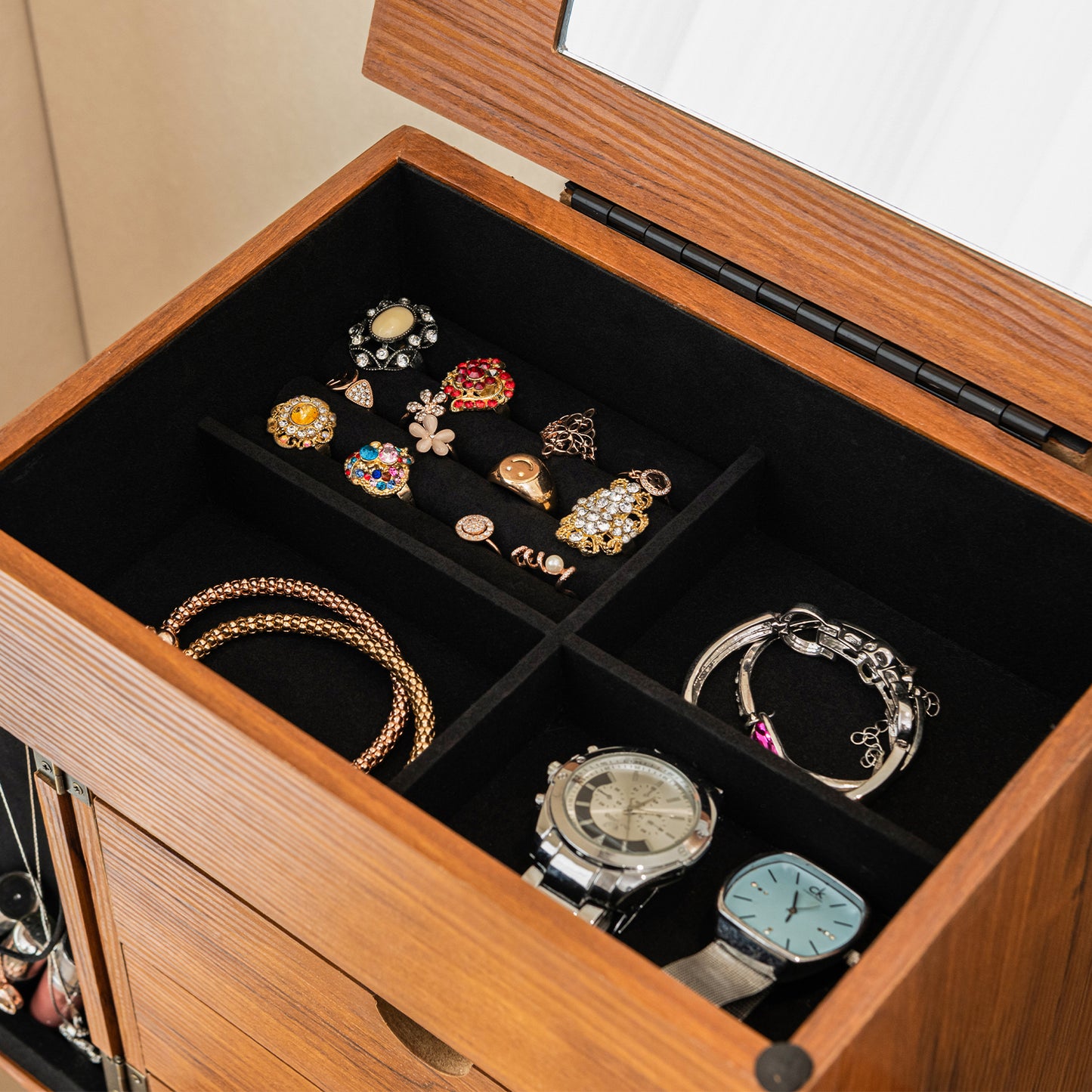 Standing Jewelry Armoire with Flip-Top Mirror