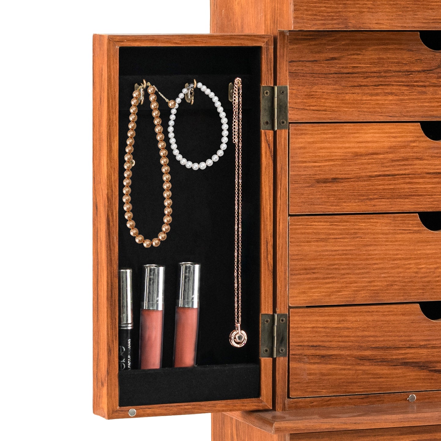 Standing Jewelry Armoire with Flip-Top Mirror