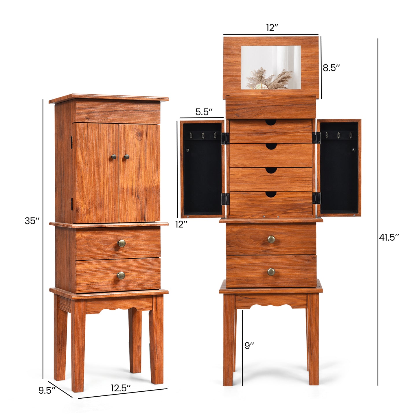 Standing Jewelry Armoire with Flip-Top Mirror
