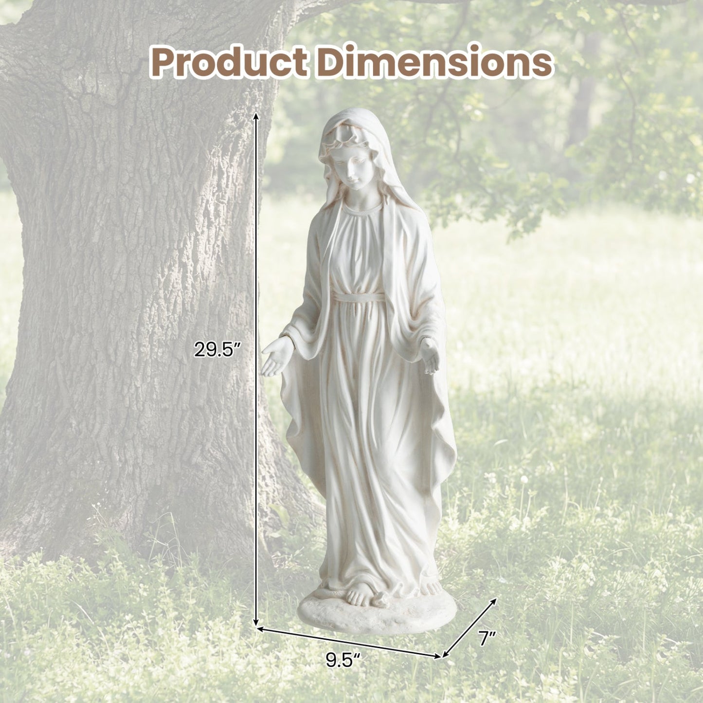 Virgin Mary Statue 29.5 inch Tall Outdoor Religious Sculpture with Aged Finish