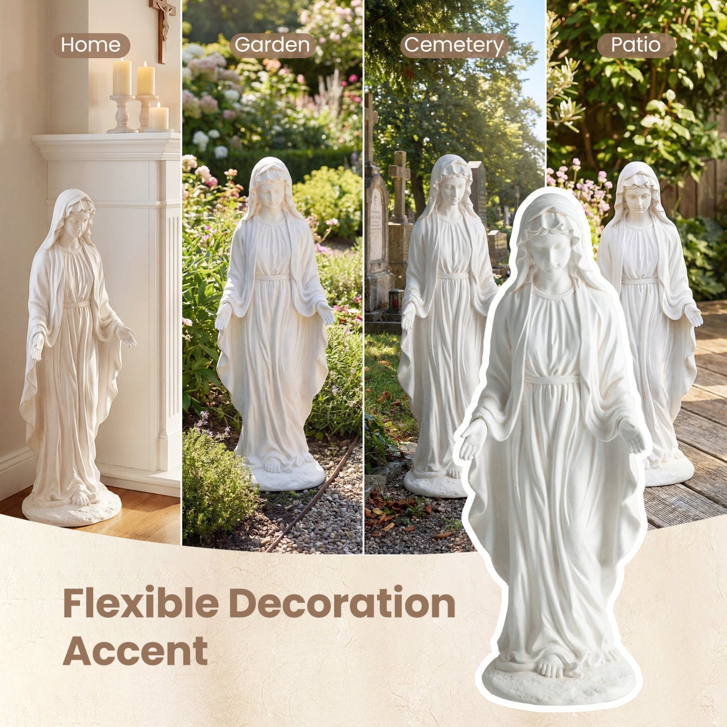 Virgin Mary Statue 29.5 inch Tall Outdoor Religious Sculpture with Aged Finish