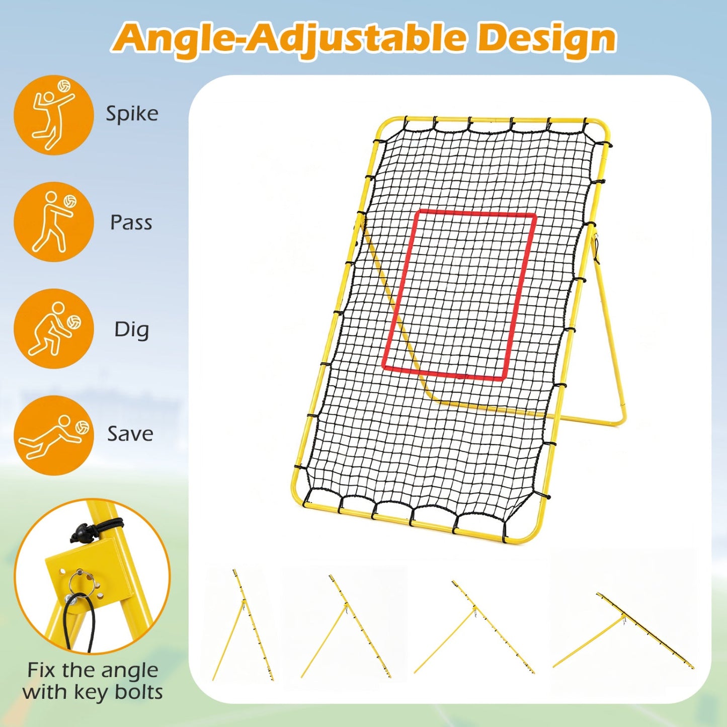 Volleyball Rebounder Net with 4 Adjustable Angles