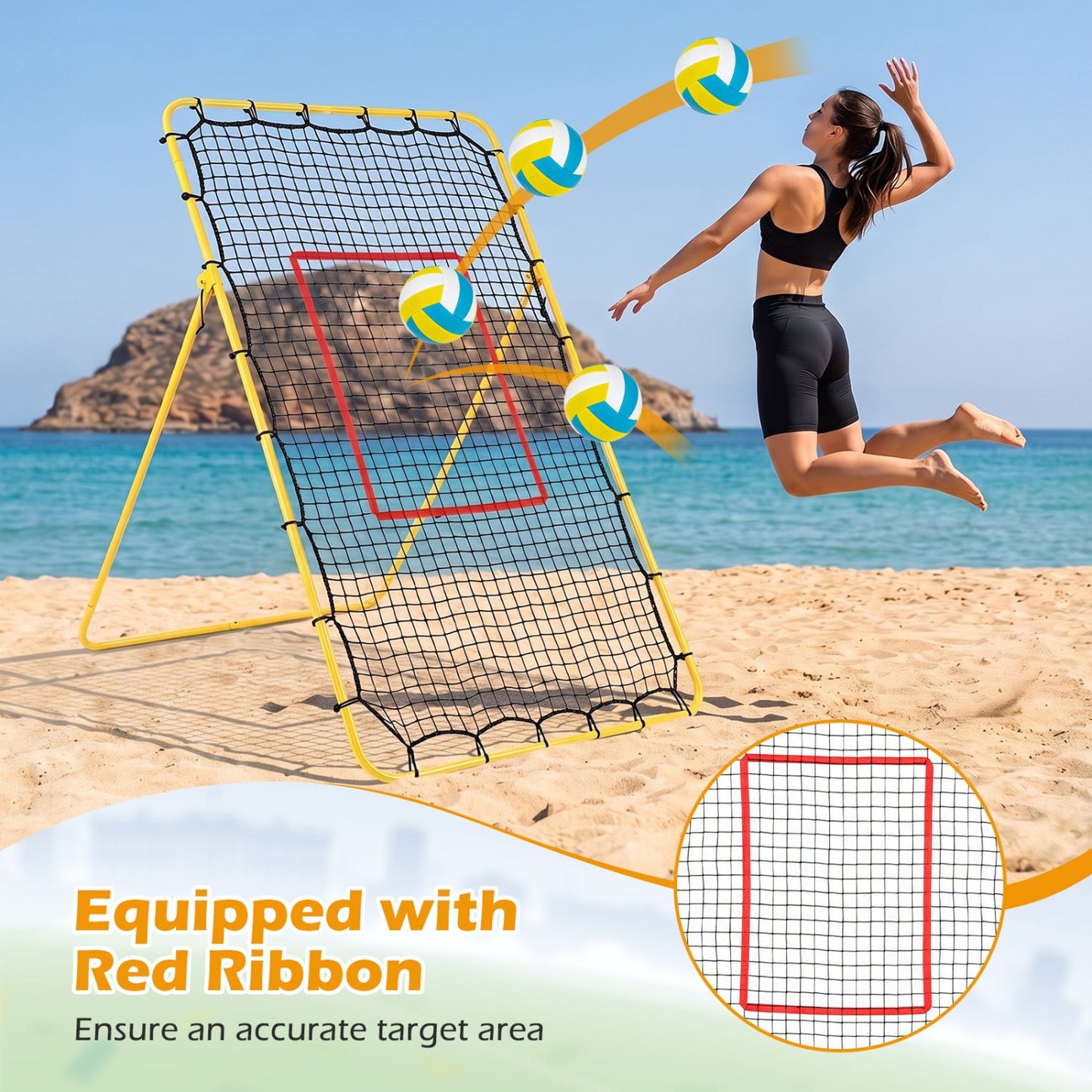 Volleyball Rebounder Net with 4 Adjustable Angles