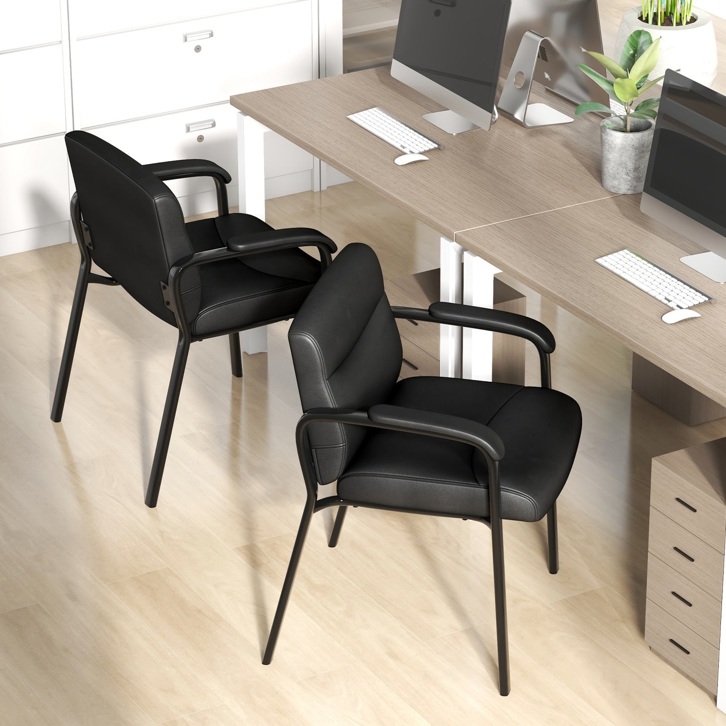 Conference Chair Set of 2 Black Armless Waiting Room Seating