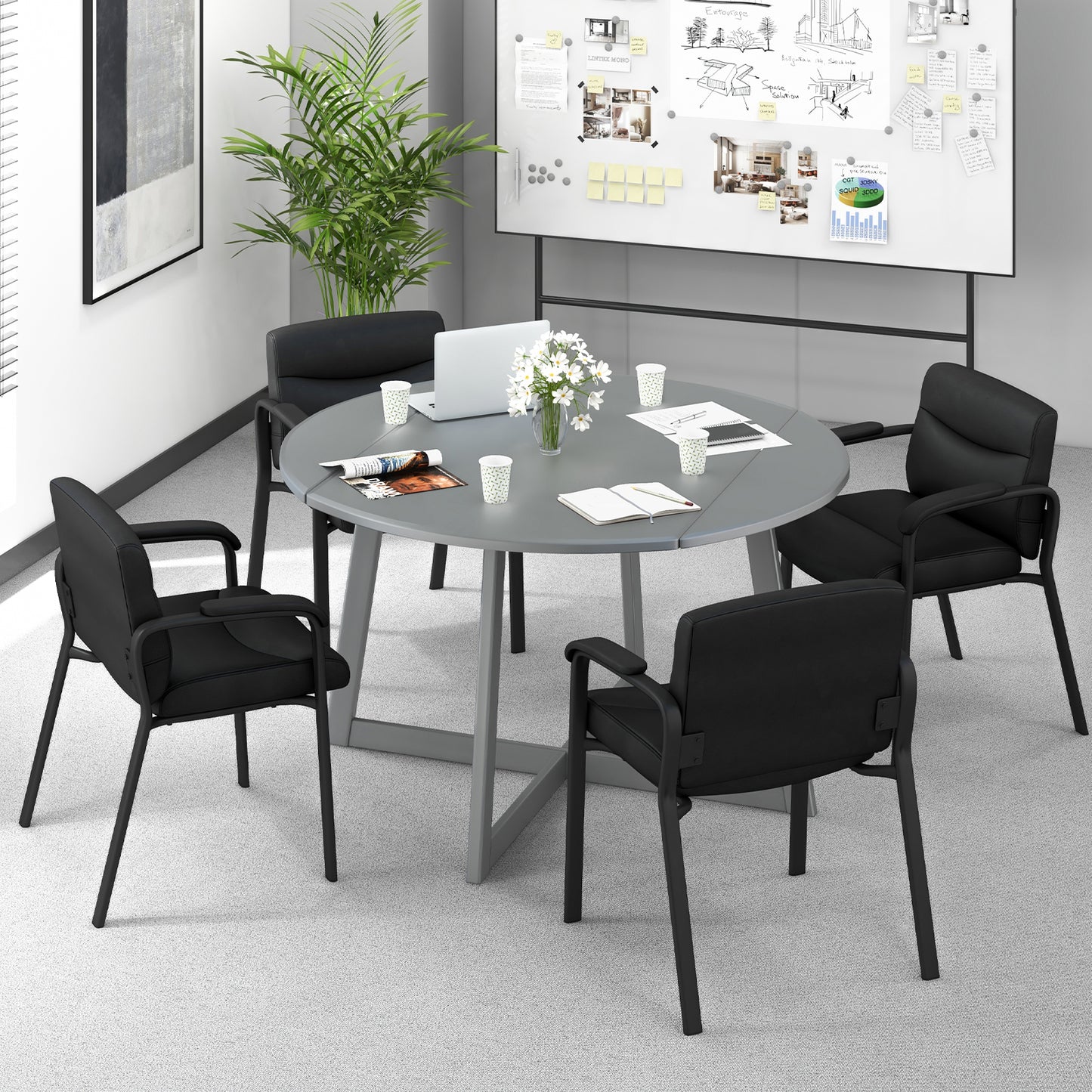 Conference Chair Set of 2 Black Armless Waiting Room Seating
