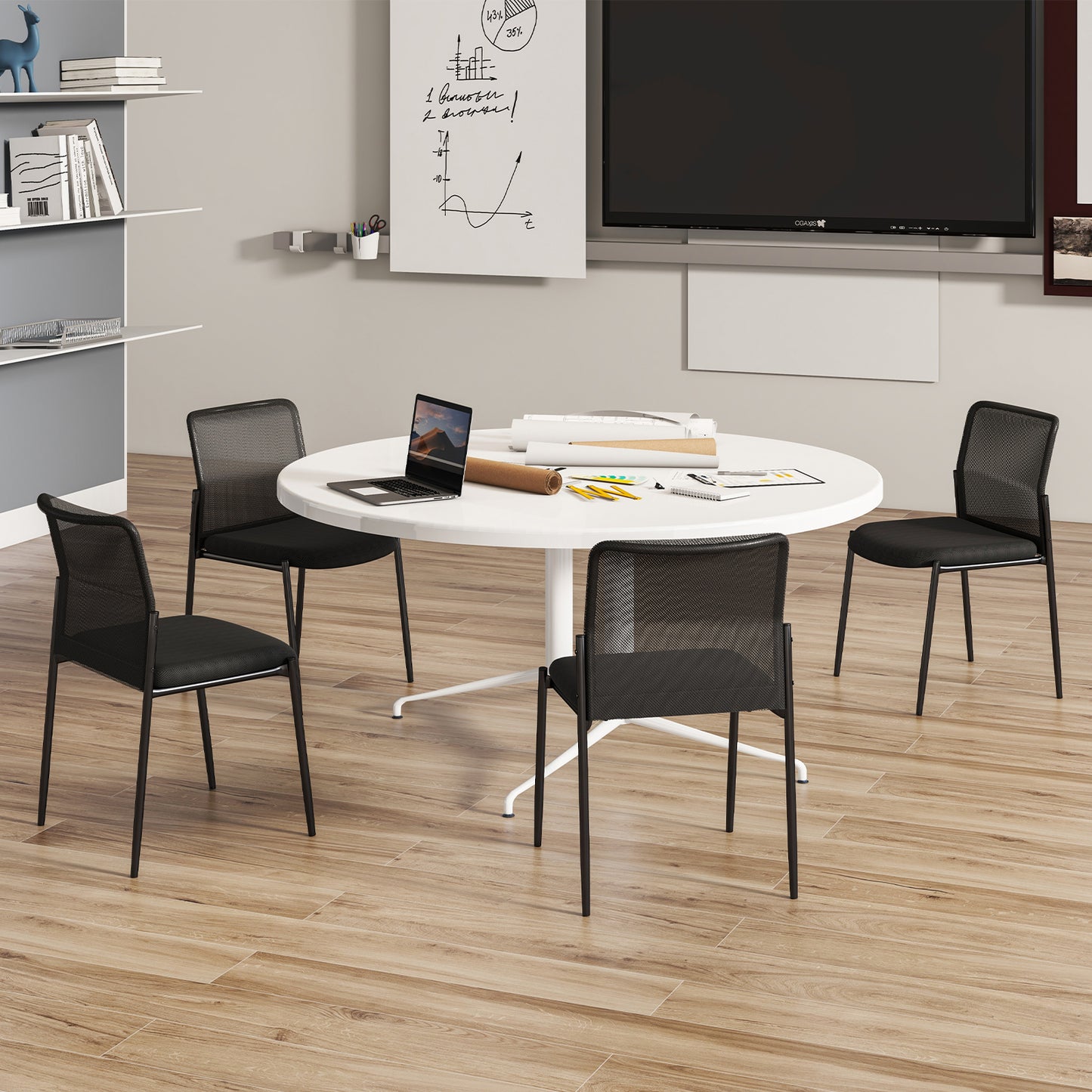 Conference Chair Set of 2 with Mesh Back and Padded Seat