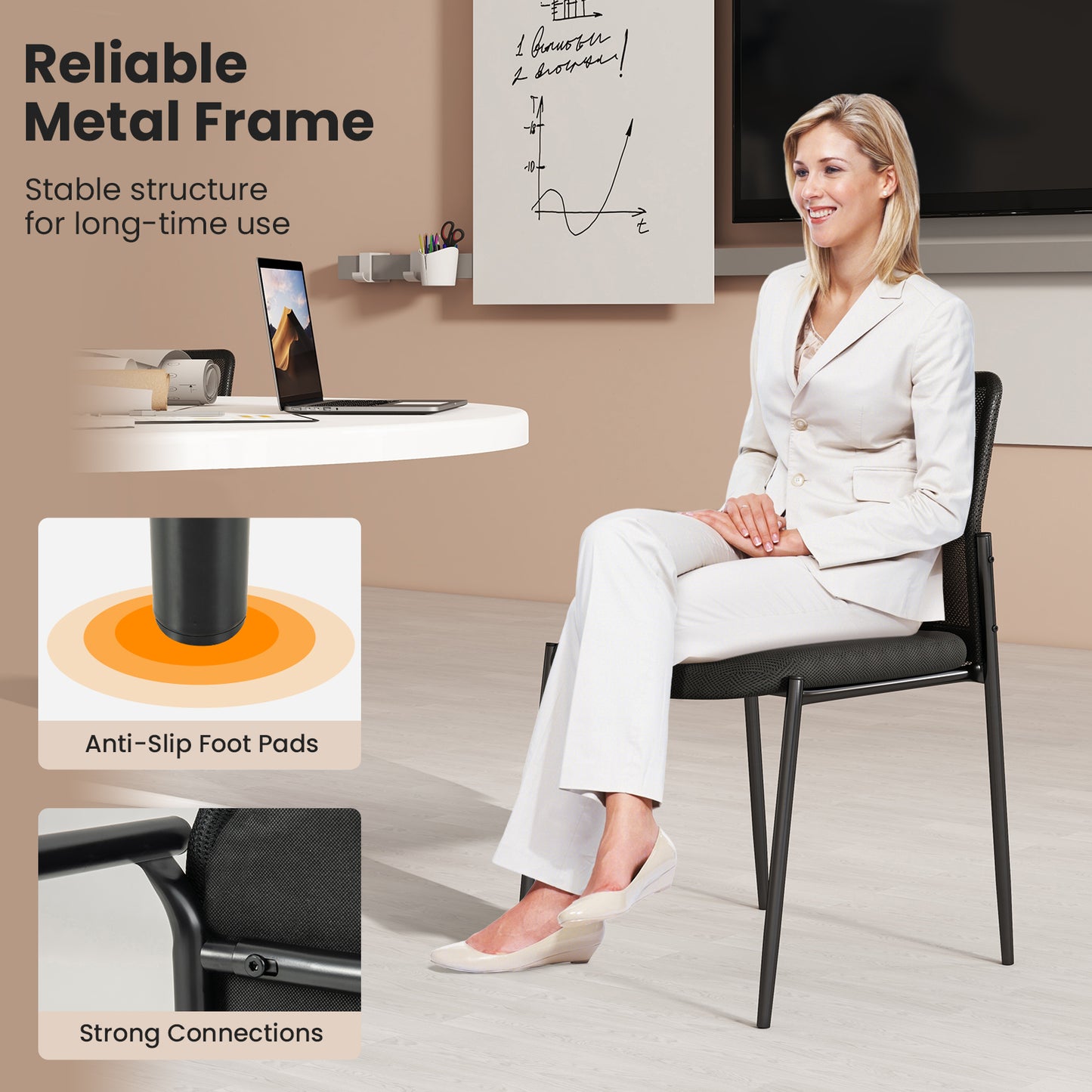 Conference Chair Set of 2 with Mesh Back and Padded Seat