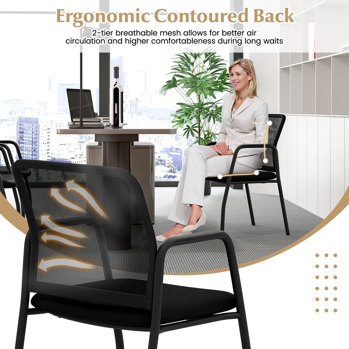 Office Guest Chairs Set of 2 with Ergonomic Mesh Backrest