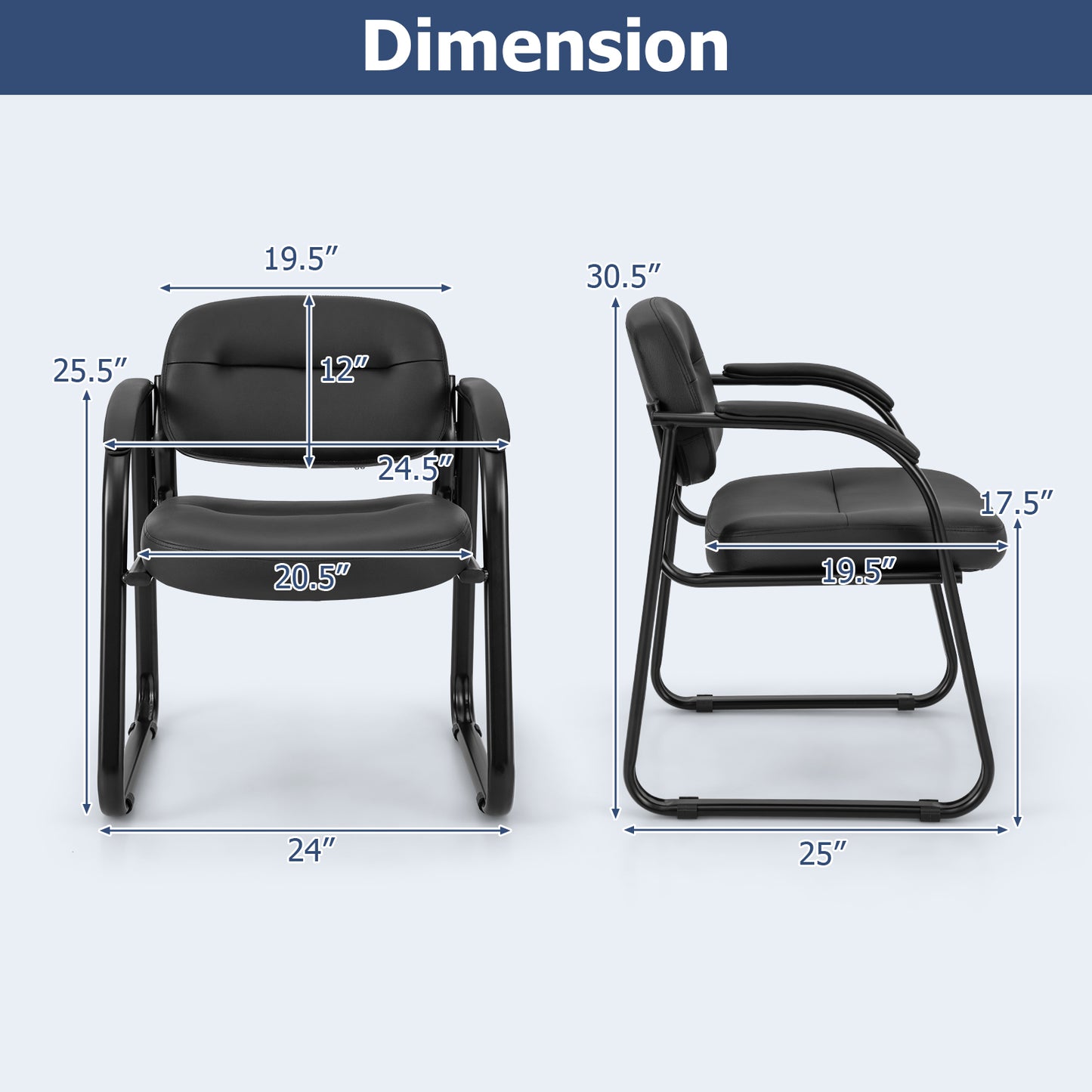 Reception Chair Set of 2 with Padded Armrests