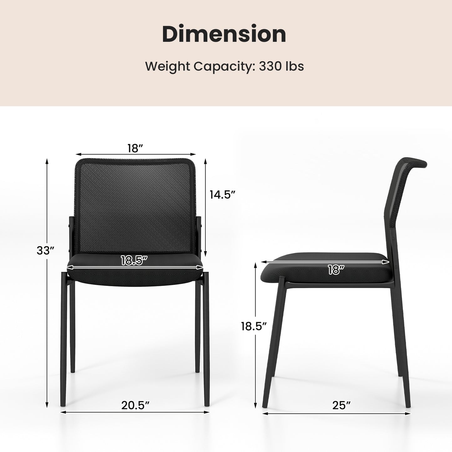 Conference Chair Set of 2 with Mesh Back and Padded Seat