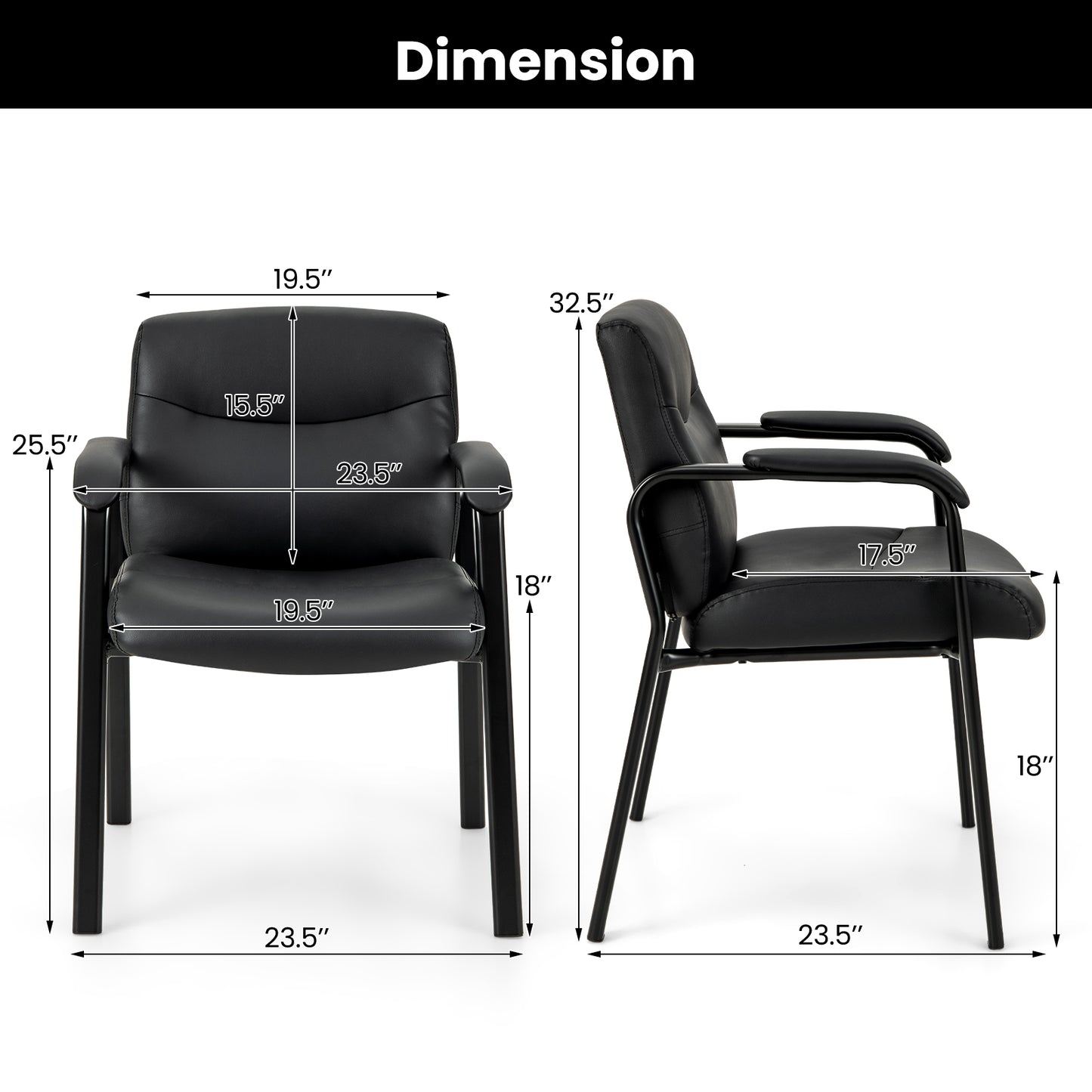 Conference Chair Set of 2 Black Armless Waiting Room Seating