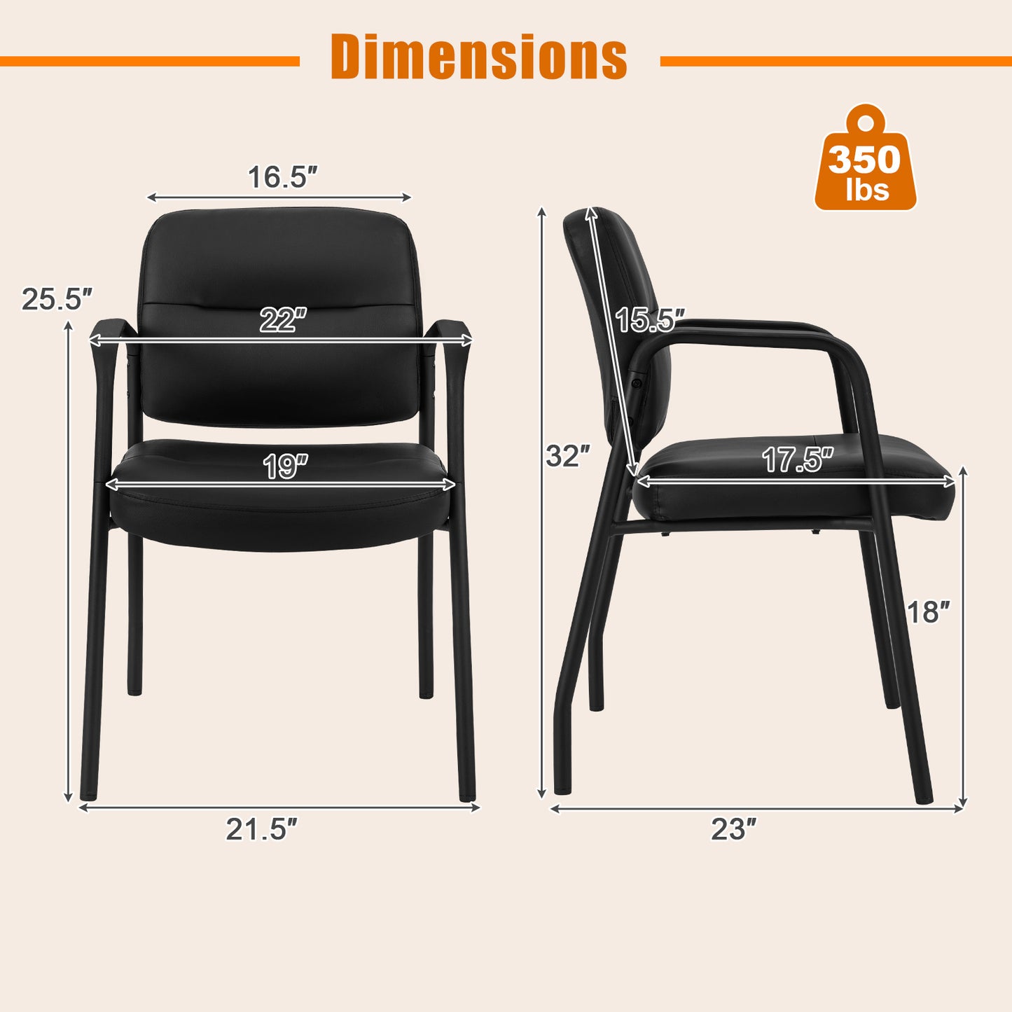 Conference Guest Chairs Set of 2 with Integrated Armrests