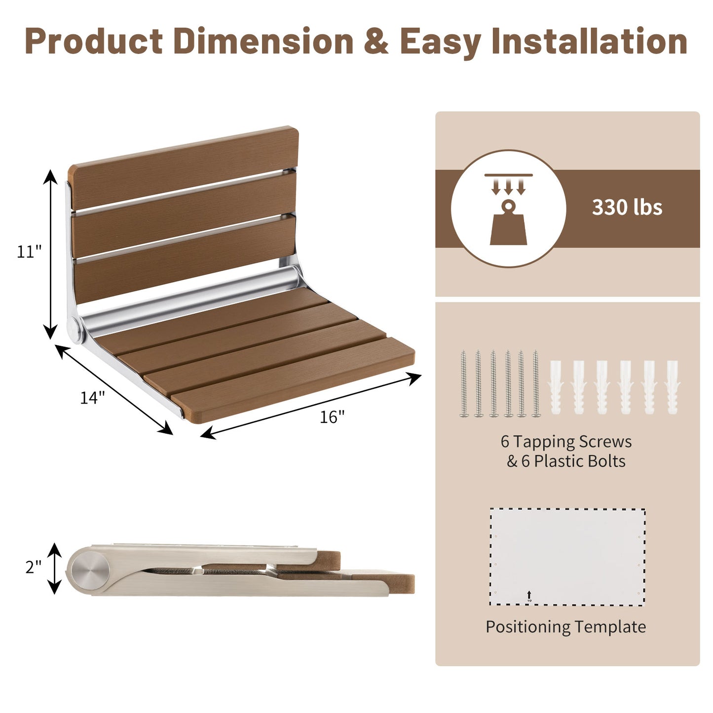 Wall-Mounted Foldable Waterproof HIPS Bathroom Bench