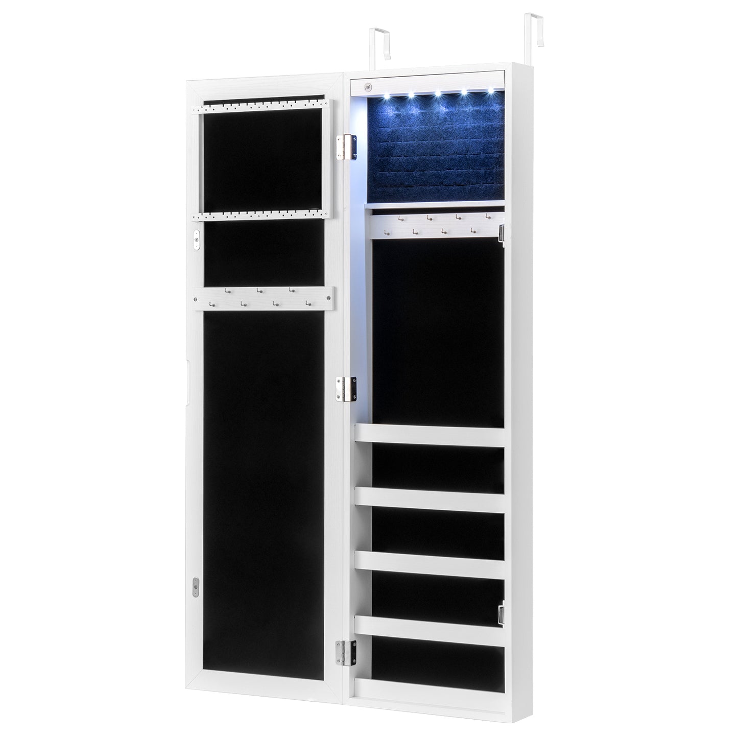 Mirrored Jewelry Cabinet with LED Light - Wall & Door Mount
