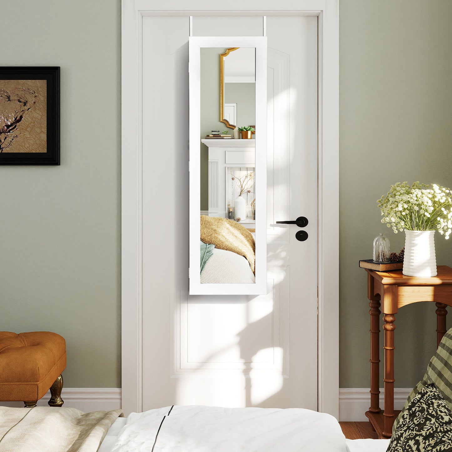 Mirrored Jewelry Cabinet with LED Light - Wall & Door Mount