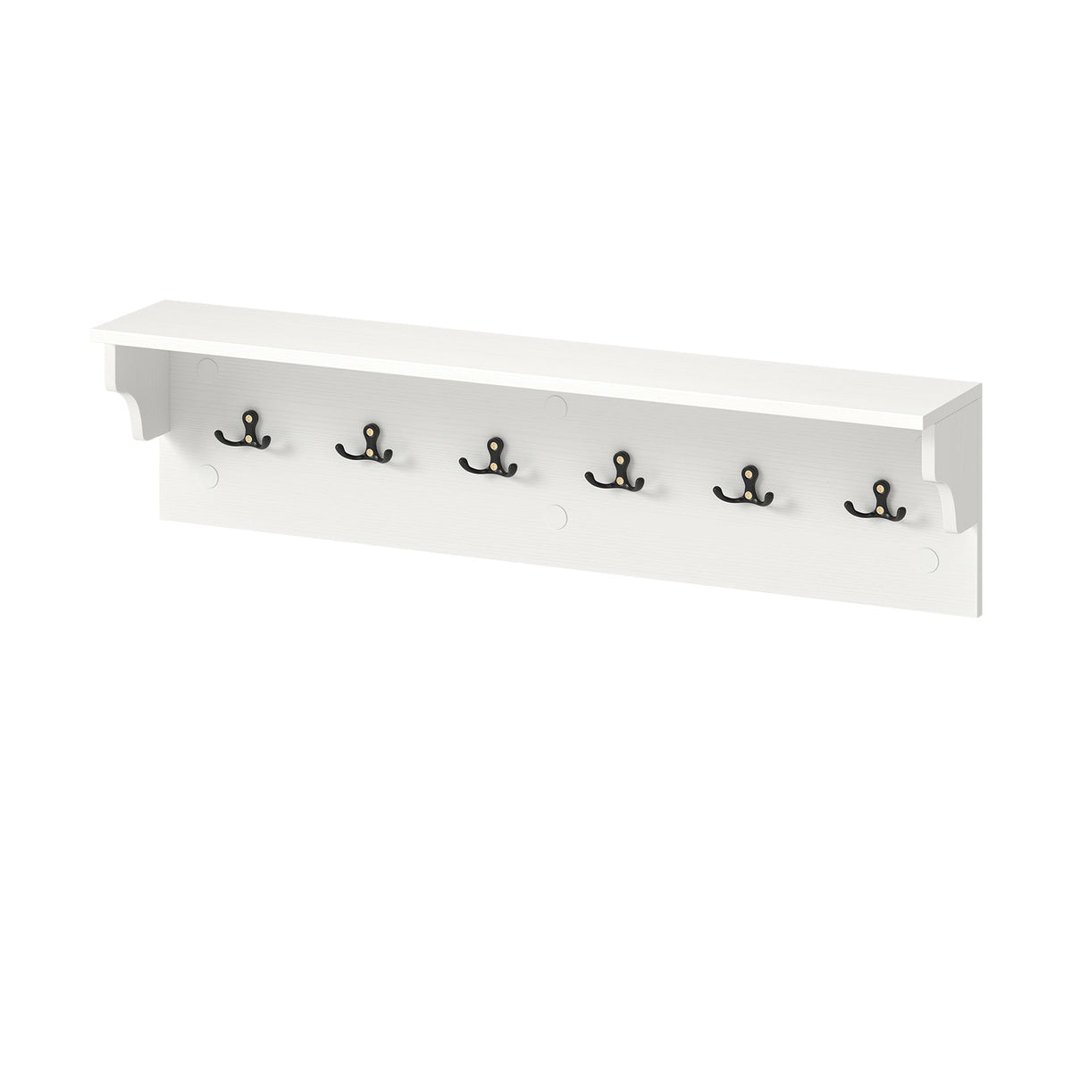 Wall Hooks with Shelf 31.5inch Wooden Coat Rack with 6 Hooks for Hats Towels Purses Robes