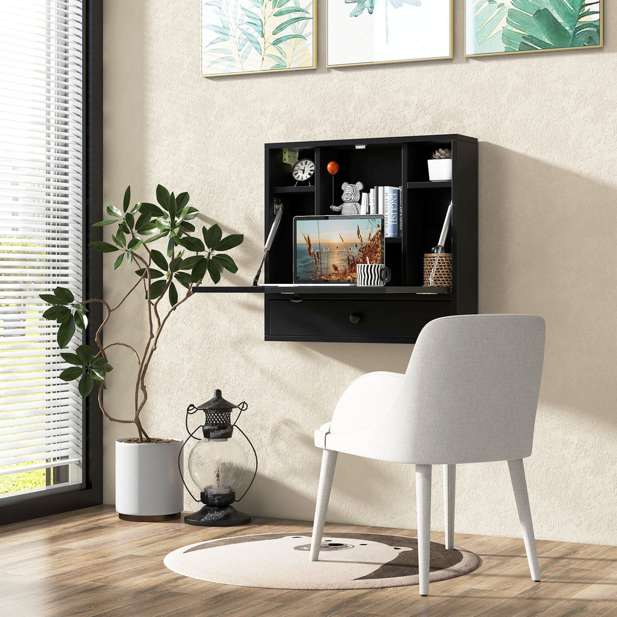 Wall-Mount Floating Desk Foldable Space Saving Laptop Workstation