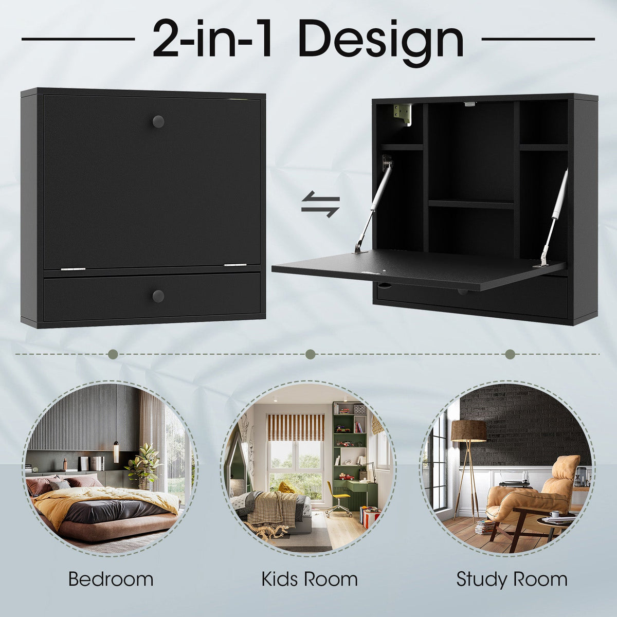 Wall-Mount Floating Desk Foldable Space Saving Laptop Workstation