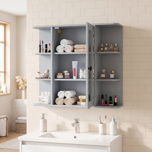 Wall Mounted Bathroom Medicine Cabinet with Mirror - Gray