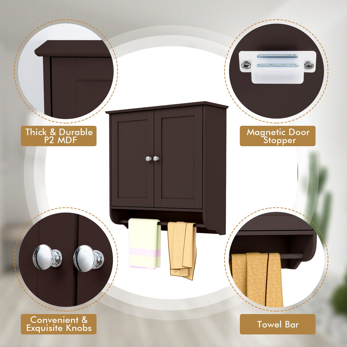 Wall Mounted Bathroom Storage Medicine Cabinet with Towel Bar