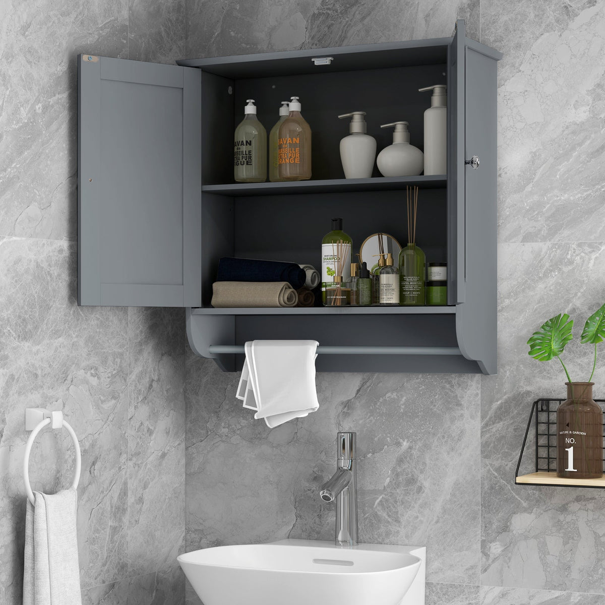 Wall Mounted Bathroom Storage Medicine Cabinet with Towel Bar