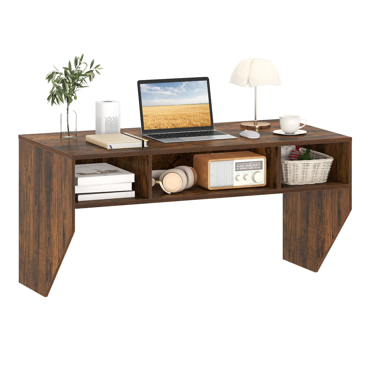 Wall-Mounted Computer Desk Floating Laptop Desk with 3 Storage Compartments