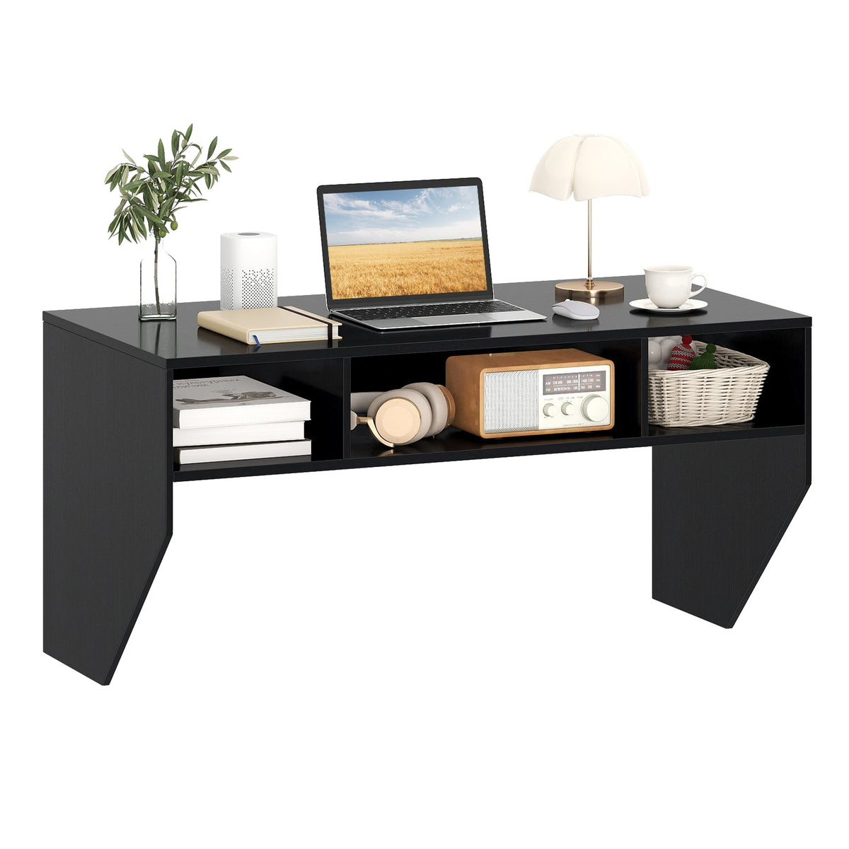 Wall-Mounted Computer Desk Floating Laptop Desk with 3 Storage Compartments