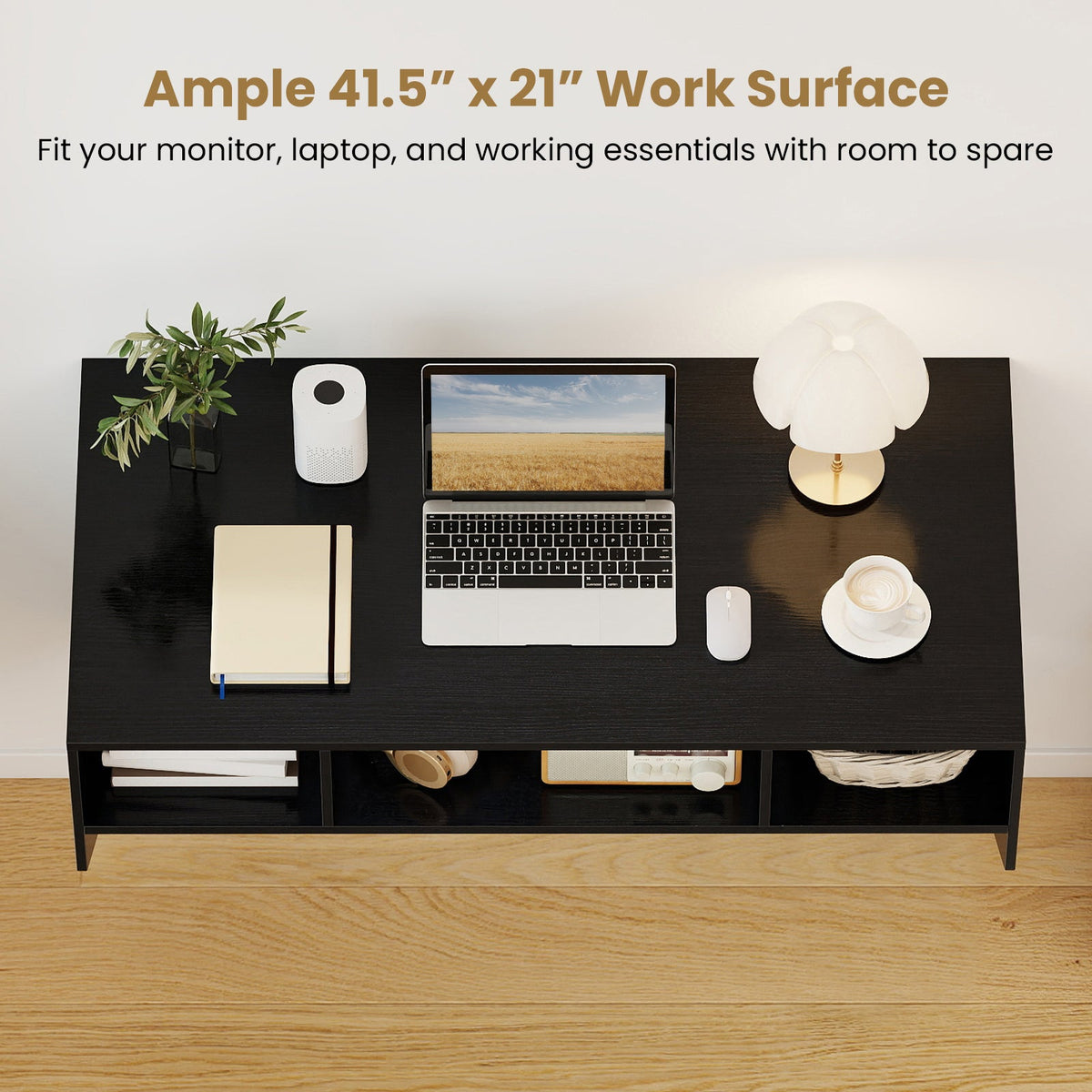 Wall-Mounted Computer Desk Floating Laptop Desk with 3 Storage Compartments