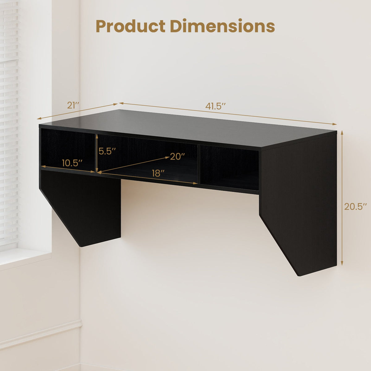 Wall-Mounted Computer Desk Floating Laptop Desk with 3 Storage Compartments