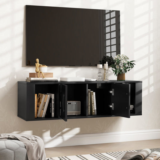 Wall Mounted Floating 2 Door Desk Hutch Storage Shelves