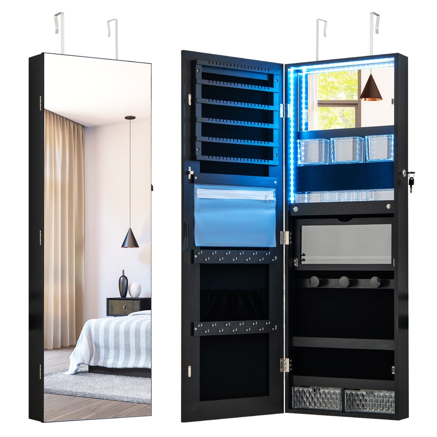 Wall Mounted Jewelry Cabinet with Full-Length Mirror