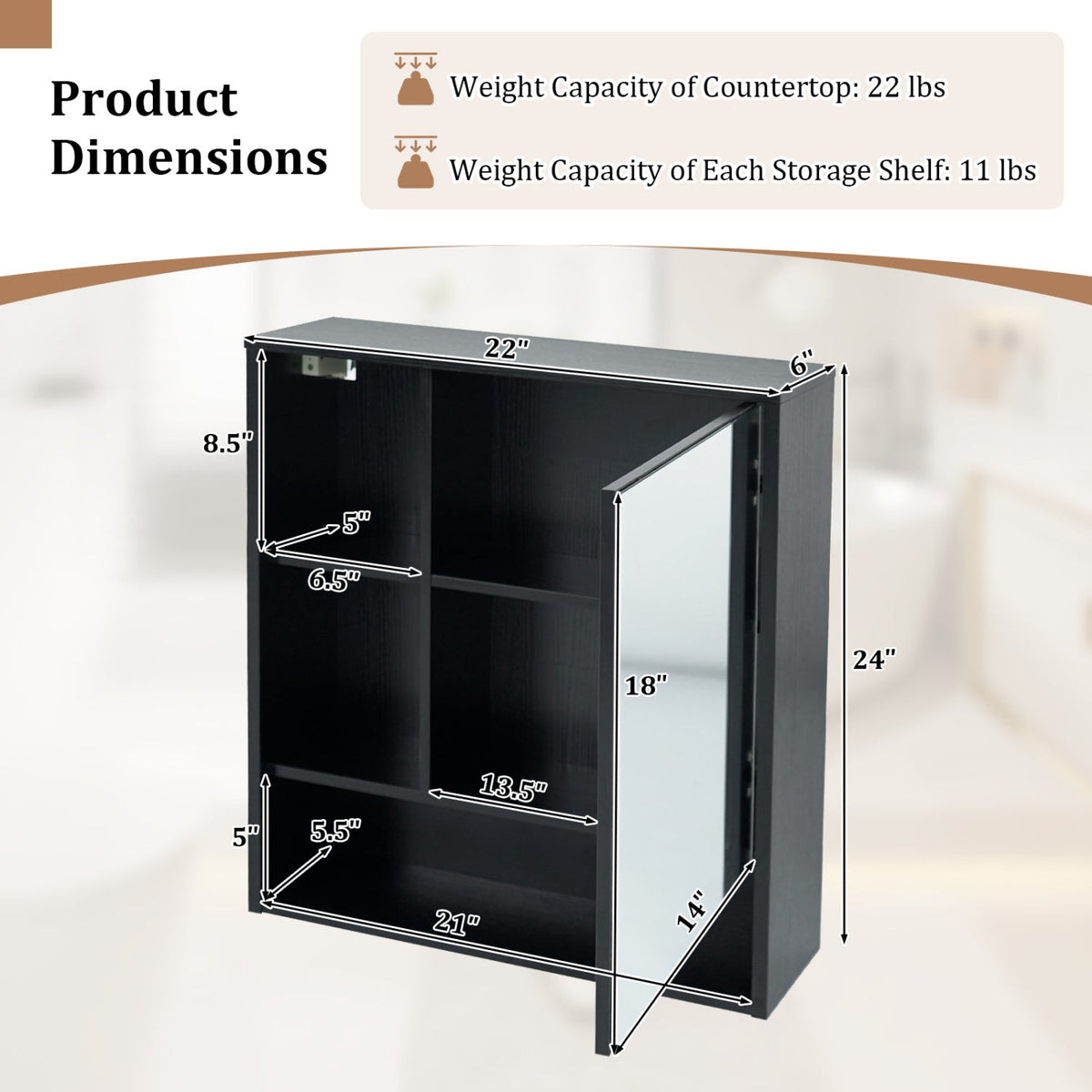Wall-Mounted Mirror Cabinet with Hidden & Open Storage