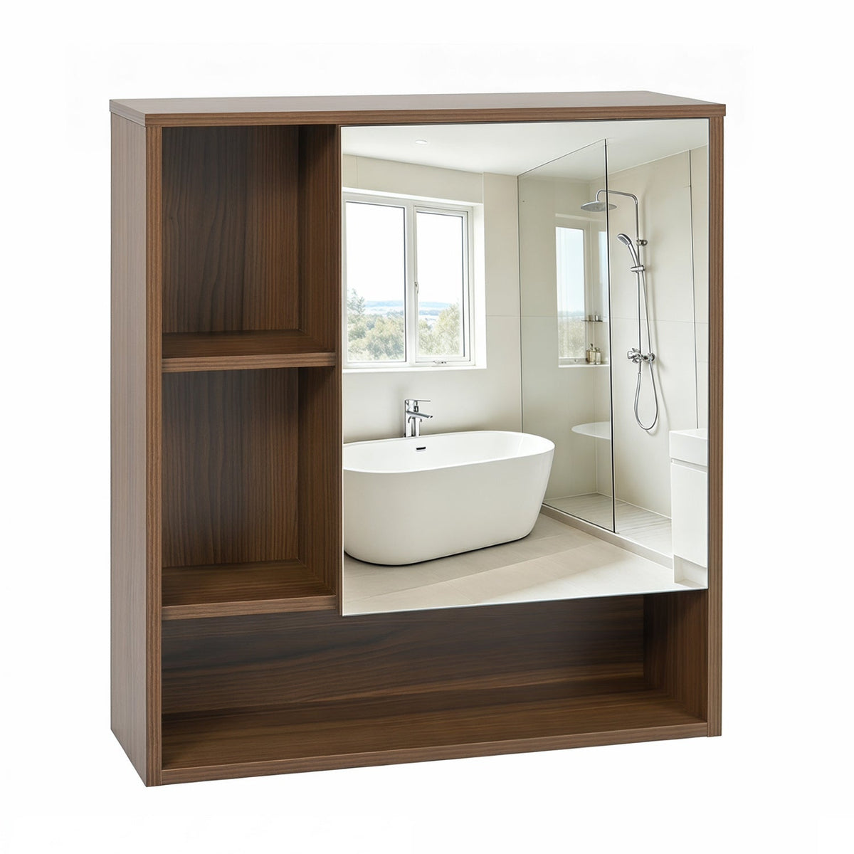 Wall-Mounted Mirror Cabinet with Hidden & Open Storage