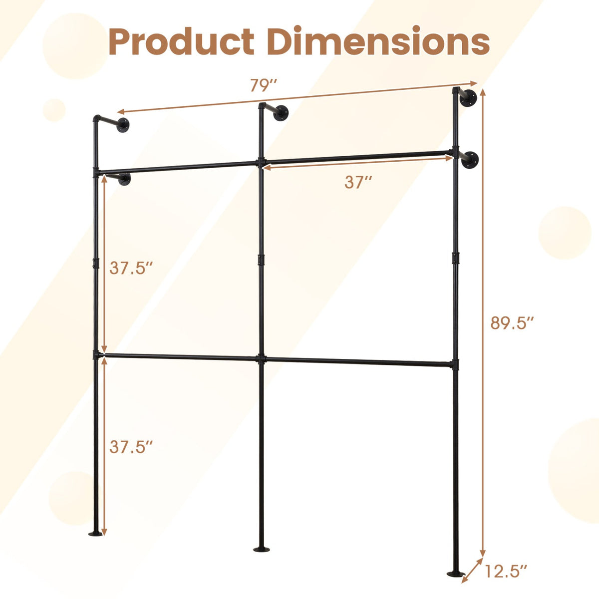Wall Mounted Pipe Clothing Rack with 4 Hanging Rods