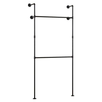 Wall Mounted Pipe Clothing Rack with 2 Hanging Rods