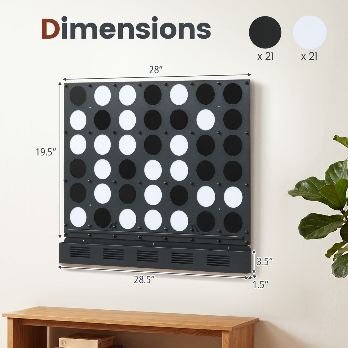 Wall-Mounted Connect 4 Game with Acrylic Discs