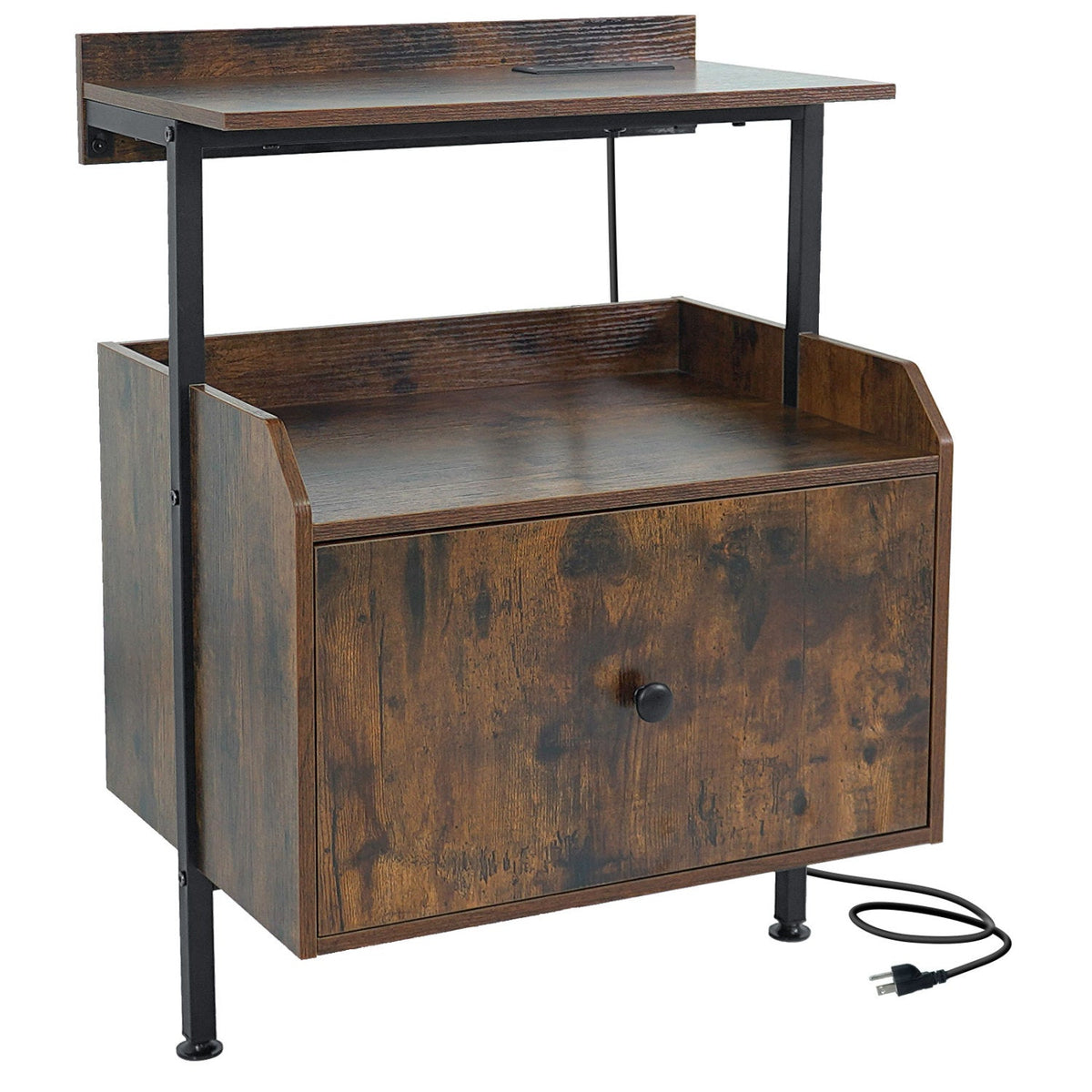 Wall-mounted Nightstand with LED Lights and Charging Station for Bedroom