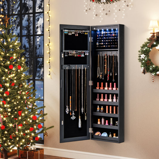Wall Mounted Jewelry Cabinet with Full-Length Mirror & LED Lights