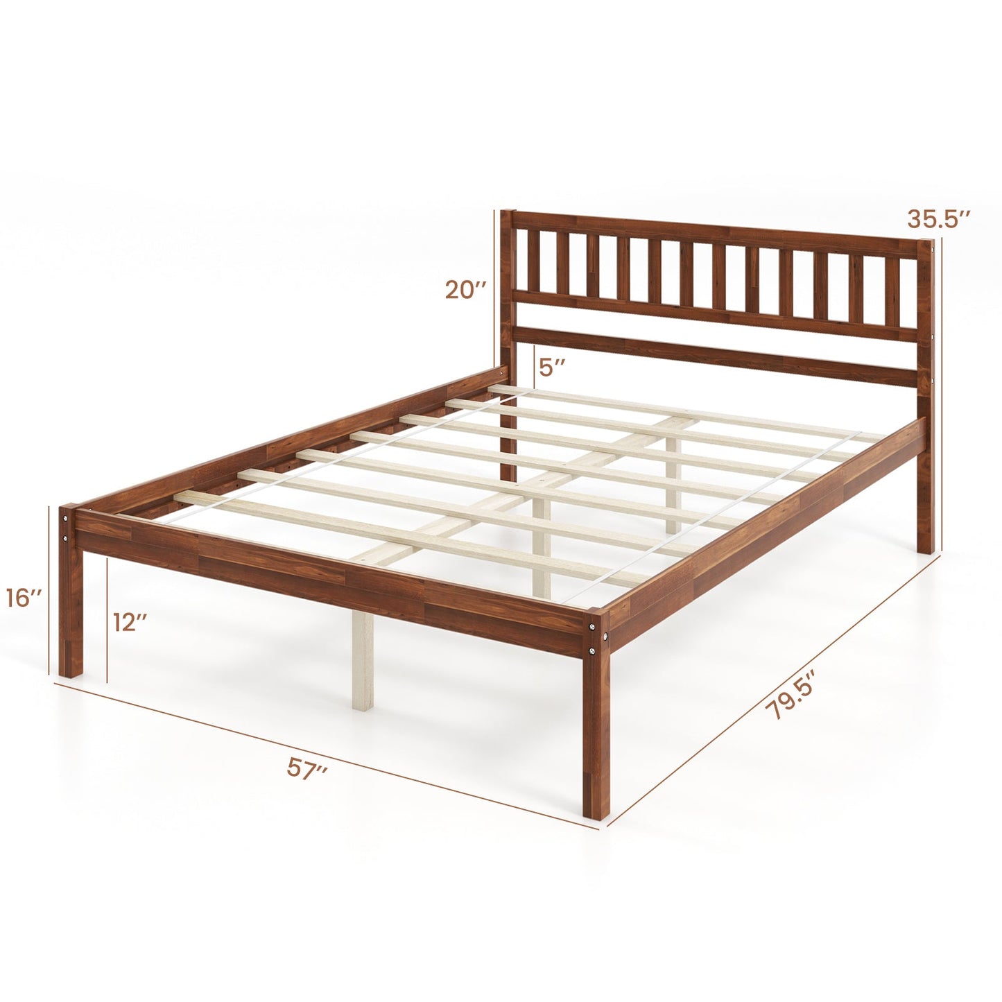 Twin/Full/Queen Size Wood Bed Frame with Headboard and Slat Support