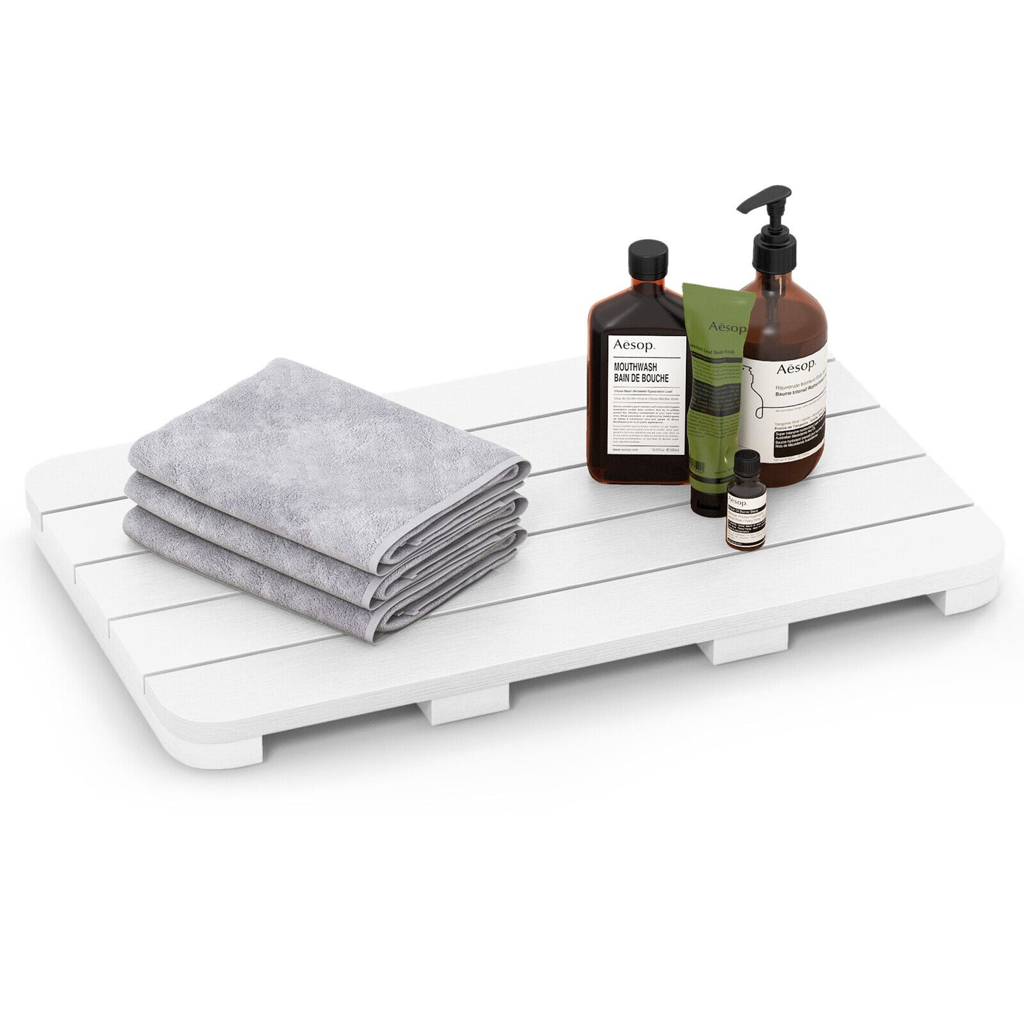 Waterproof HIPS Spa Shower Mat for Bathroom with Non Slip Foot Pads-White