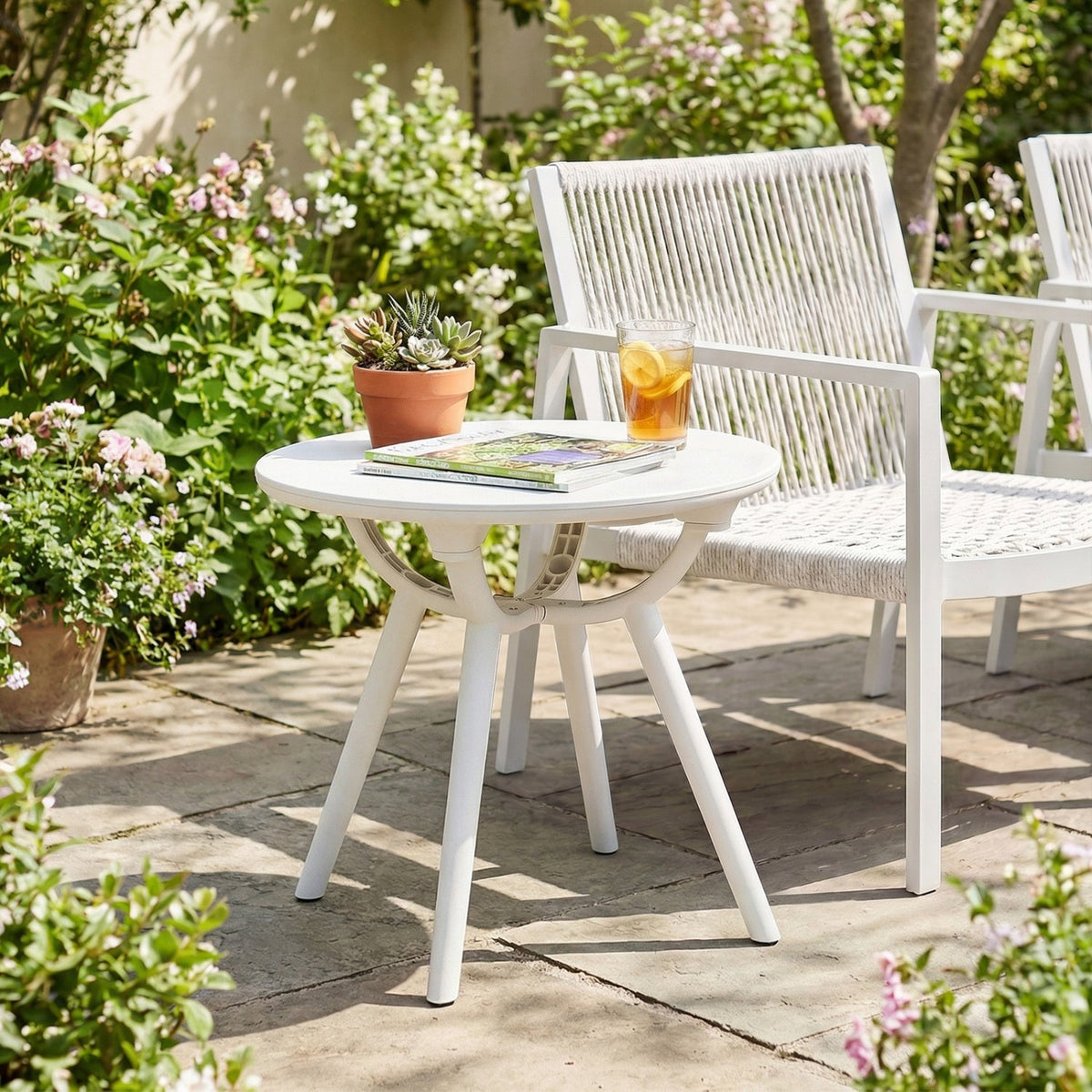 Weather-Resistant Circular Small End Table for Poolside and Balcony