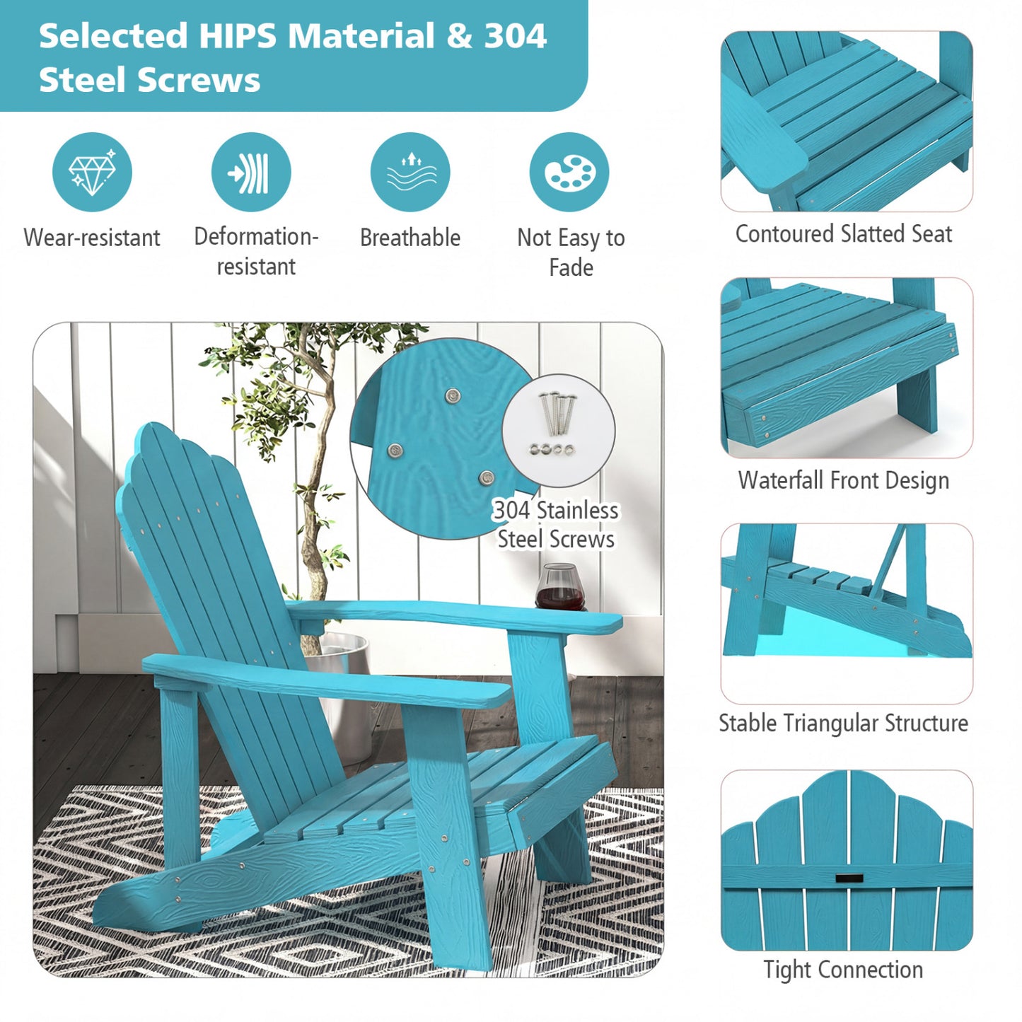 Adirondack Chair with Cup Holder - Weather Resistant HIPS