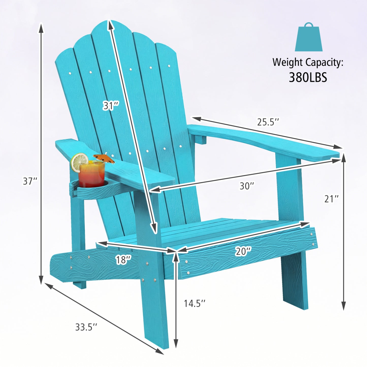 Adirondack Chair with Cup Holder - Weather Resistant HIPS
